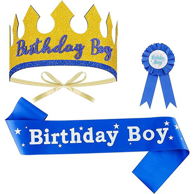 Happy birthday decoration kit birthday boy headband birthday boy sash and birthday boy badge for birthday party supplies - Image 6