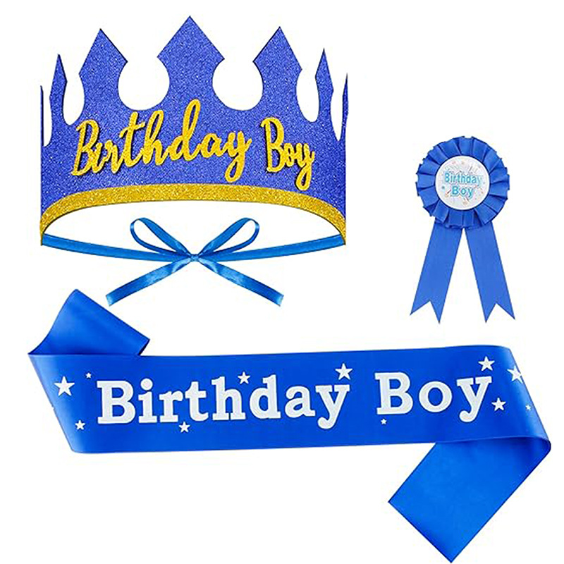 Happy birthday decoration kit birthday boy headband birthday boy sash and birthday boy badge for birthday party supplies - Image 5