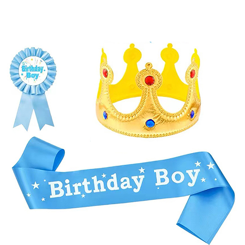 Happy birthday decoration kit birthday boy headband birthday boy sash and birthday boy badge for birthday party supplies - Image 4