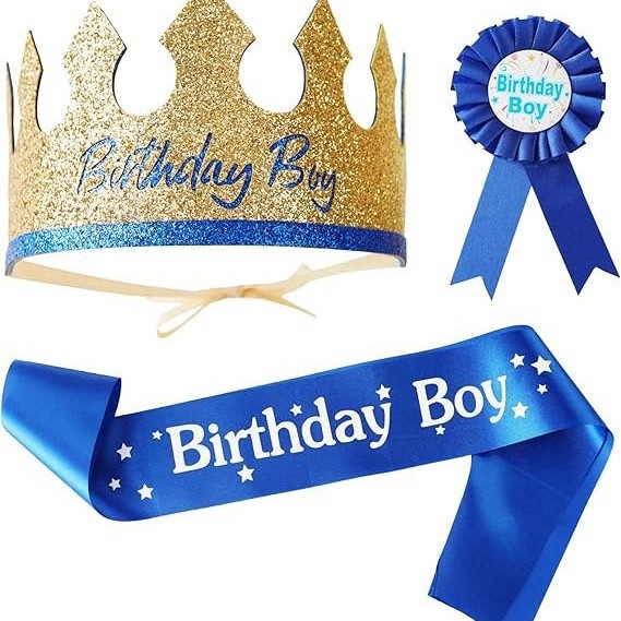 Happy birthday decoration kit birthday boy headband birthday boy sash and birthday boy badge for birthday party supplies - Image 3