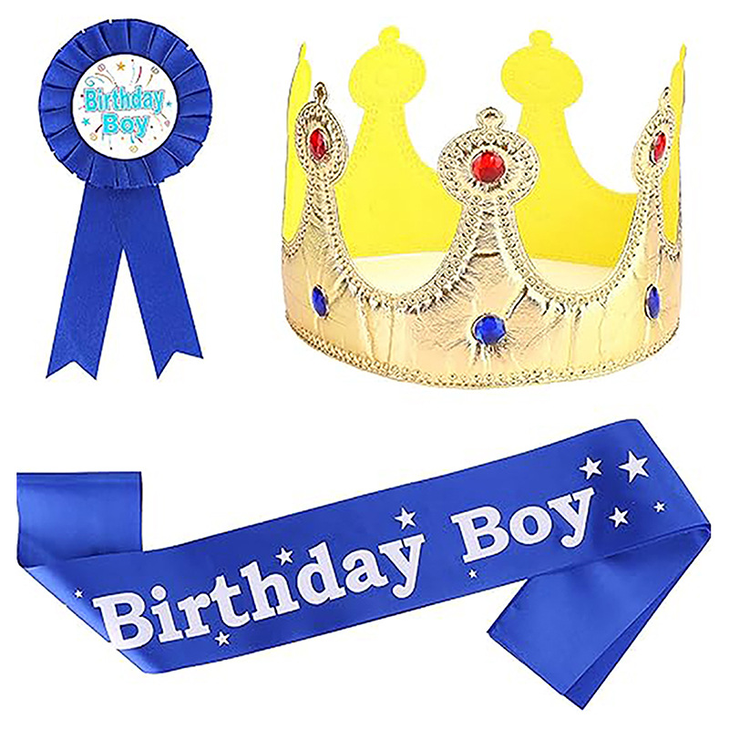 Happy birthday decoration kit birthday boy headband birthday boy sash and birthday boy badge for birthday party supplies - Image 2