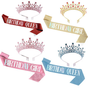 Wholesale birthday girl queen glitter sash and Rhinestones Crown tiara set