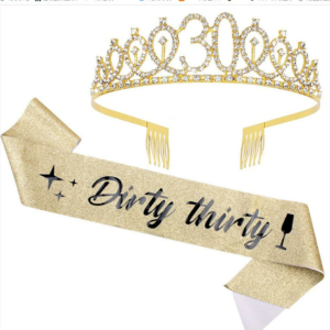 Quality Dirty thirty glitter sash and 30th rhinestone tiara crown 30th happy birthday glitter sash for women's birthday party
