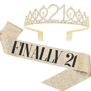 Gold Finally 21 glitter sash and tiara crown headband Kit