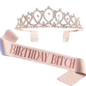 Wholesale Rose gold birthday bitch glitter sash and tiara for birthday party gift