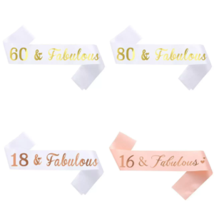 Birthday party sash 16th/18th/21st/30th/40th/50th/60th/70th/80th rose gold foil letter fabulous satin sash