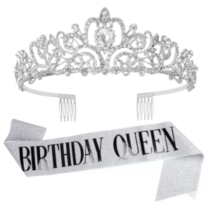 Wholesale colorful/black foiled font birthday girl and birthday queen Silver glitter sash and tiara crown kit