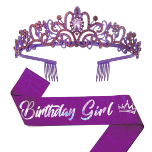 Wholesale gold/silver foiled font birthday girl and birthday queen Purple glitter sash and tiara crown kit for girl's women's happy birthday party