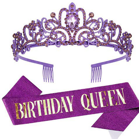 Wholesale gold/silver foiled font birthday girl and birthday queen Purple glitter sash and tiara crown kit for girl's women's happy birthday party - Image 3