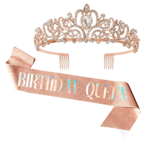 Wholesale colorful foiled font birthday girl and birthday queen Rose gold glitter sash and tiara crown kit