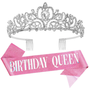 Best selling silver foiled font birthday girl and birthday queen Pink glitter sash and tiara crown kit for women's happy birthday party