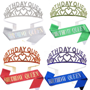 Best selling girl or queen's birthday party gift birthday queen tiara crown headpiece and glitter sash
