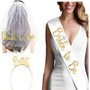 Bachelorette party decoration kit bride headband, glitter/satin bride to be sash and bridal veil bride to be veil 3 in one