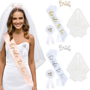 Hot seller bachelorette party gifts gold/rose gold/silver bride to be sash badge tinplate headband and bridal veil kit