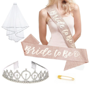European and American Wedding Party Decorations Bride to be Rose gold glitter sash bridal veil and tiara 3pieces set