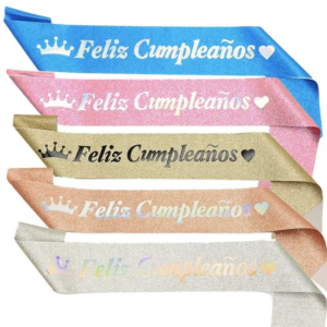 New Arrival Black Feliz cumpleanos glitter Gold sash with crown logo for Spanish spoken Area happy birthday party Decorations