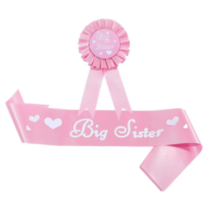 Factory direct Pink/Blue color Big sister satin sash and tingplate PIN badge set for baby shower party decorations
