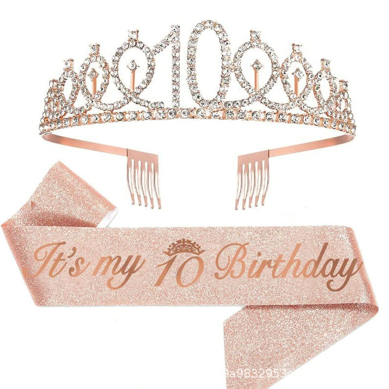 Wholesale Rose gold it's my 3/4/5/6/7/8/9th birthday sash glitter and tiara set for birthday girl/boy party decorations - Image 3