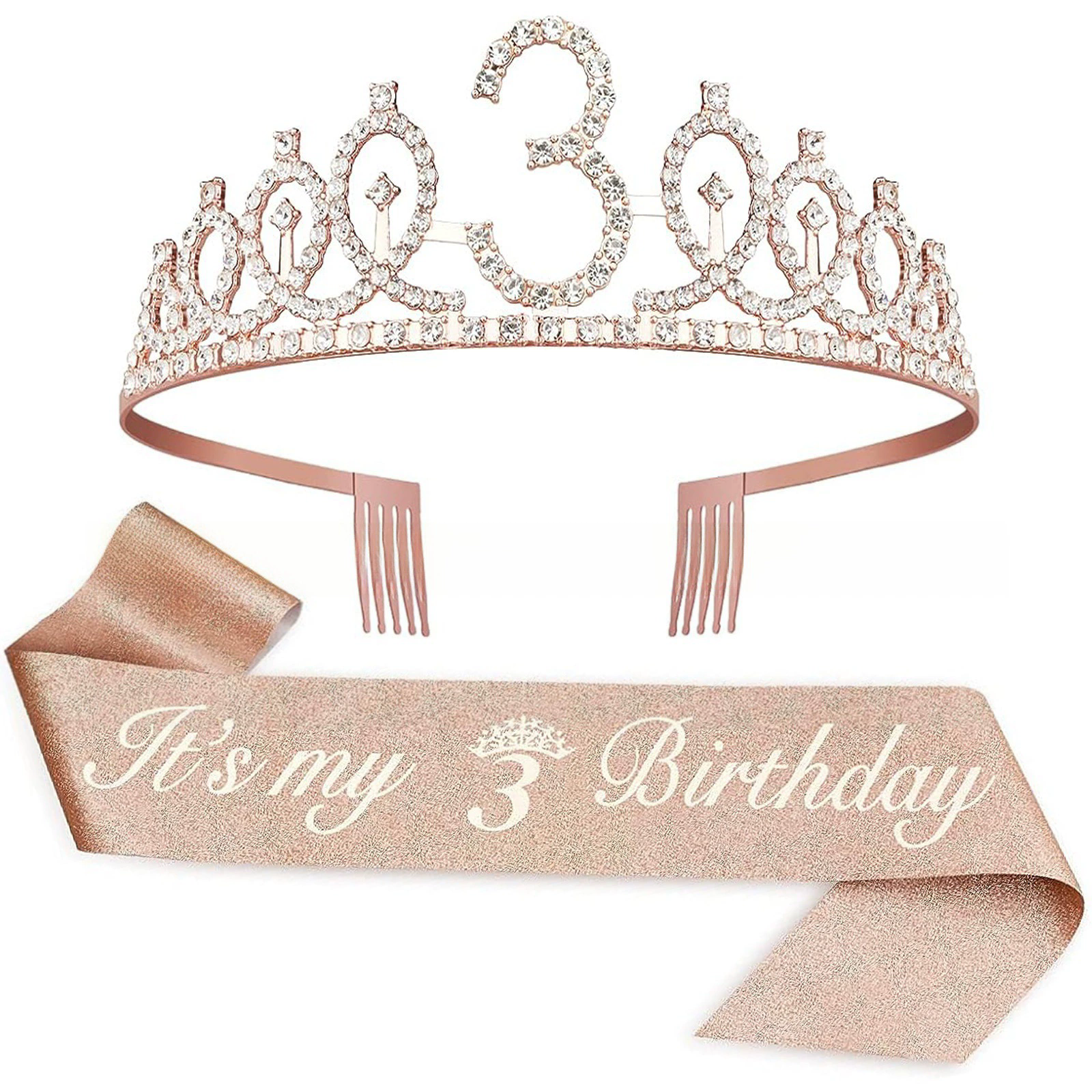 Wholesale Rose gold it's my 3/4/5/6/7/8/9th birthday sash glitter and tiara set for birthday girl/boy party decorations - Image 9