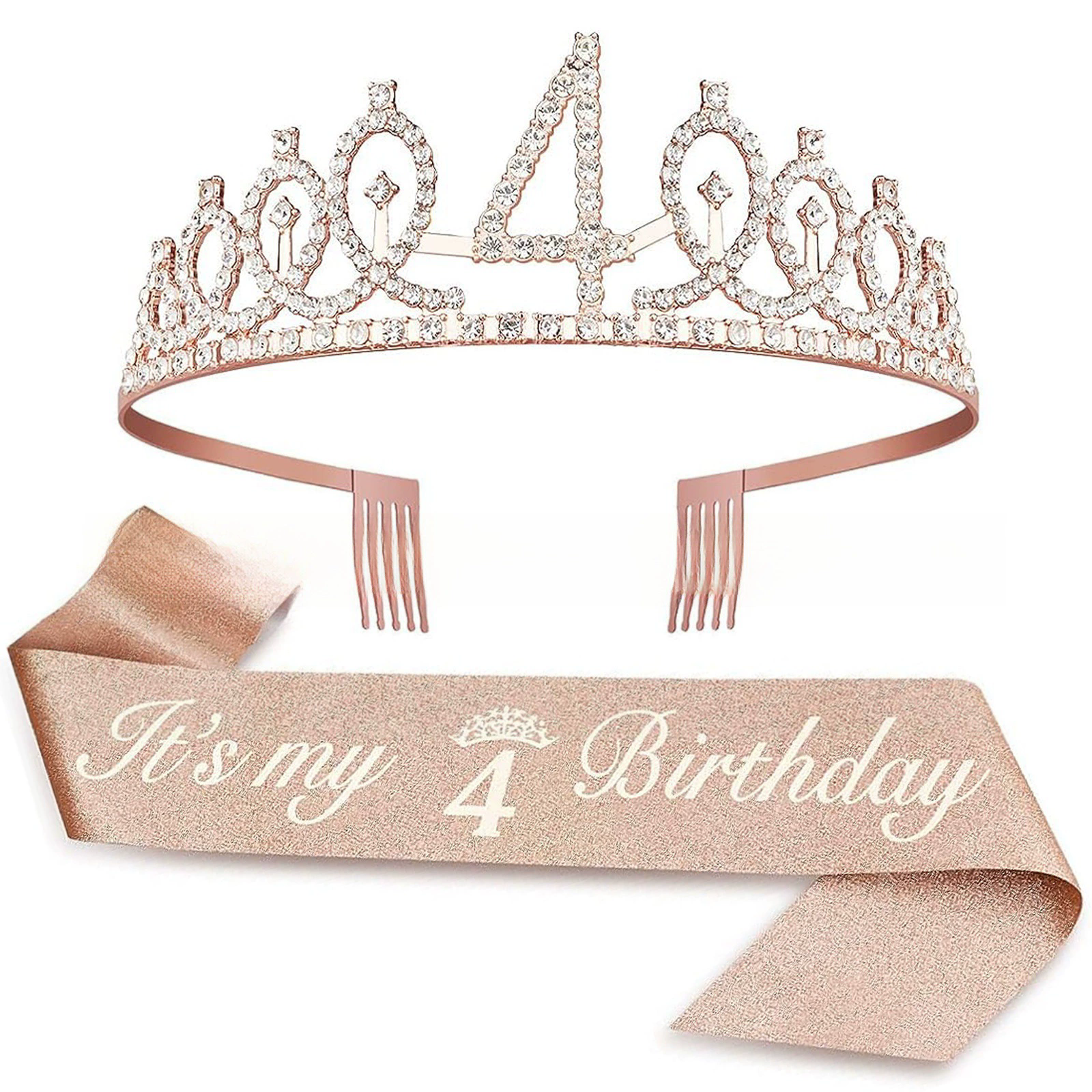Wholesale Rose gold it's my 3/4/5/6/7/8/9th birthday sash glitter and tiara set for birthday girl/boy party decorations - Image 2