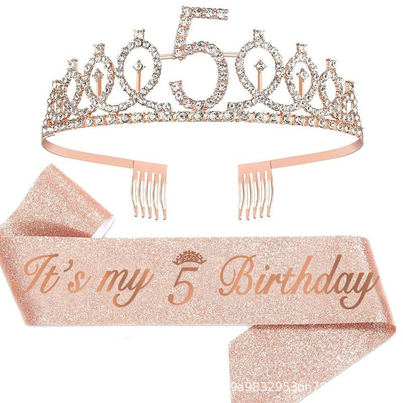 Wholesale Rose gold it's my 3/4/5/6/7/8/9th birthday sash glitter and tiara set for birthday girl/boy party decorations - Image 8