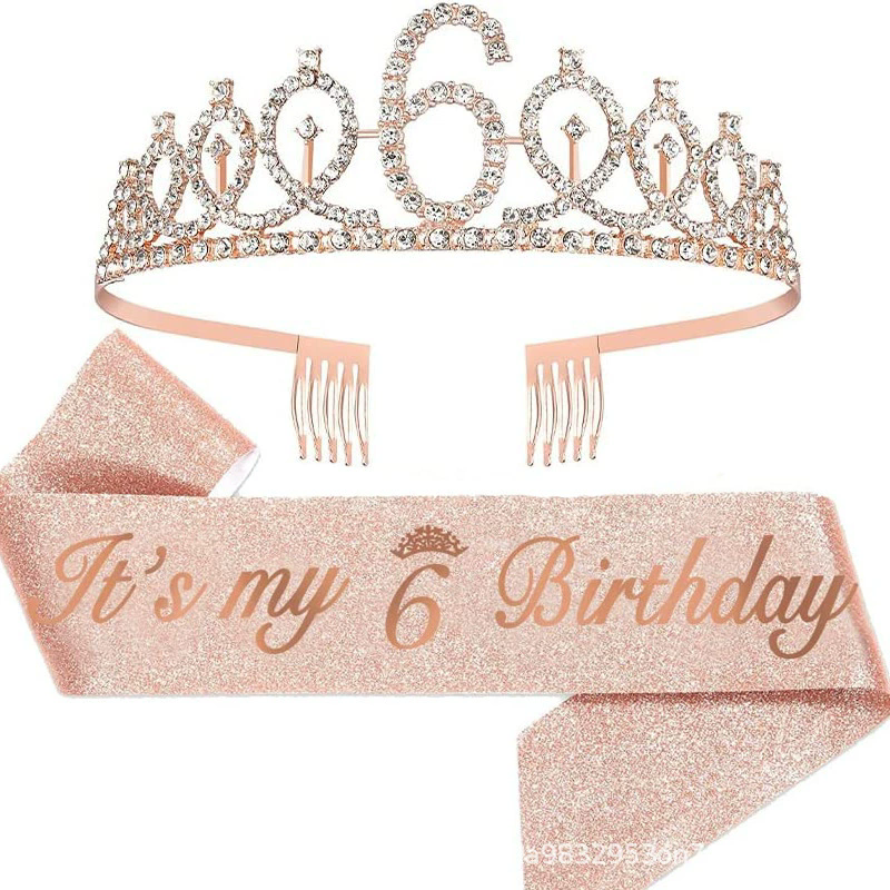 Wholesale Rose gold it's my 3/4/5/6/7/8/9th birthday sash glitter and tiara set for birthday girl/boy party decorations - Image 7