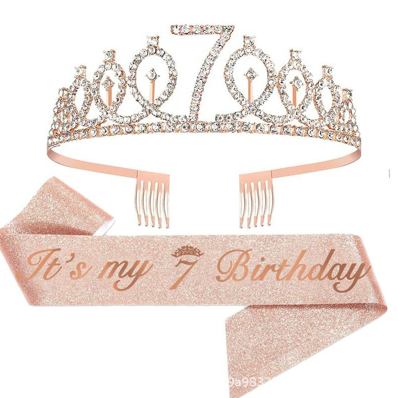 Wholesale Rose gold it's my 3/4/5/6/7/8/9th birthday sash glitter and tiara set for birthday girl/boy party decorations - Image 6