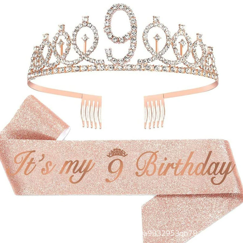 Wholesale Rose gold it's my 3/4/5/6/7/8/9th birthday sash glitter and tiara set for birthday girl/boy party decorations - Image 4