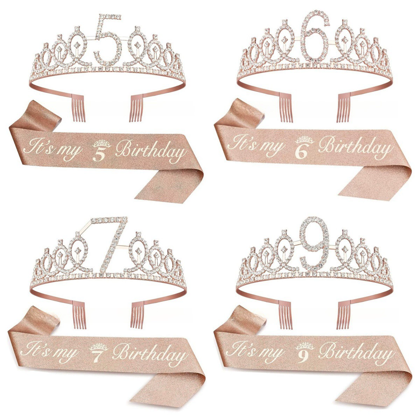 Wholesale Rose gold it's my 3/4/5/6/7/8/9th birthday sash glitter and tiara set for birthday girl/boy party decorations