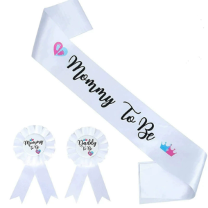 Baby shower party mommy to be sash Daddy to be mommy to be badge tinplate PIN set