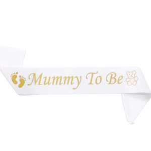 Mummy/Mommy to be sash Daddy to be white satin sash with footprint