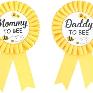 Yellow Bee Baby Shower Mom to be/Daddy to be Tinplate Badge Pin Gender Reveal Party Set Mommy to be & New Dad Gift Yellow Rosette Button
