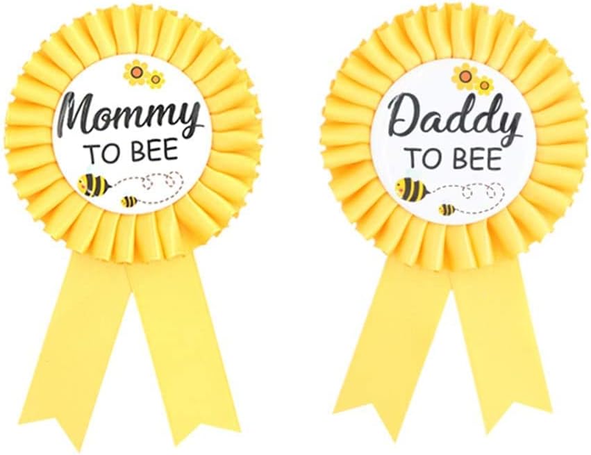 Yellow Bee Baby Shower Mom to be/Daddy to be Tinplate Badge Pin Gender Reveal Party Set Mommy to be & New Dad Gift Yellow Rosette Button