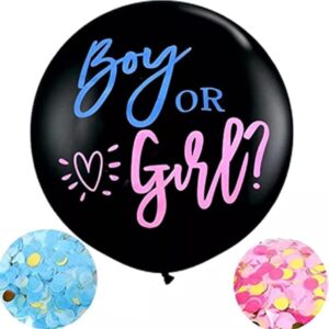 Black Round 36inch confetti Latex balloon BOY OR GIRL For Gender reveal latex balloon With Pink and Blue Confetti