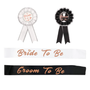Factory direct bachelorette party gifts bride to be sash and badge tinplate groom to be sash and tinplate set