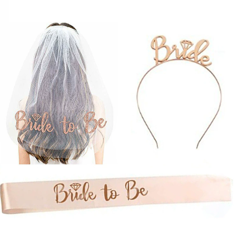 Wholesale bachelorette party decoration kit bride to be sash bridal veil and bride headband set - Image 4