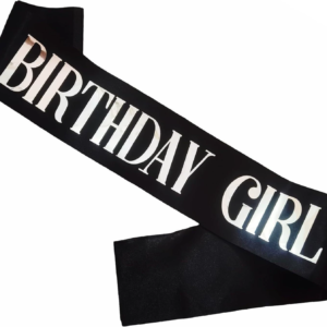 Top quality silver foiled birthday girl black satin sash for birthday party decorations