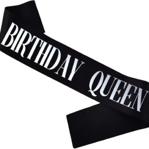Top quality silver foiled birthday queen black satin sash for birthday party decorations