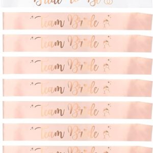 Bachelorette Party Decorations 8pcs set Team Bride Sash Bride to be sash Rose Gold Foil letter for Bridal Shower & Wedding Party