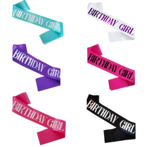 Hot selling birthday party sash silver birthday girl birthday queen black/white/green/purple satin sash