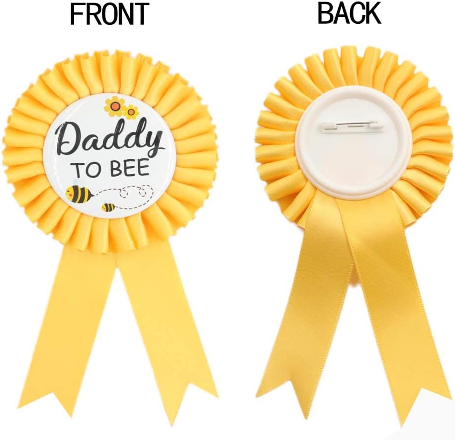Yellow Bee Baby Shower Mom to be/Daddy to be Tinplate Badge Pin Gender Reveal Party Set Mommy to be & New Dad Gift Yellow Rosette Button - Image 2