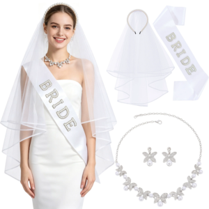 New Popular Style pearl headband 5 in 1 set bachelorette party decoration set bride to be veil/sash/necklace/headpiece/earrings